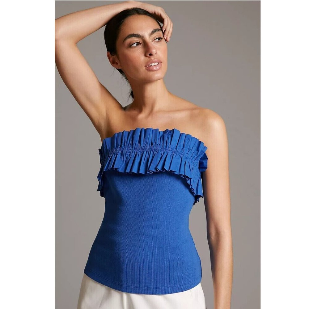 Anthropologie Royal Blue Strapless Ruffled Tube Top